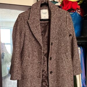 Abercrombie & Fitch Classic Brown Herringbone Coat
